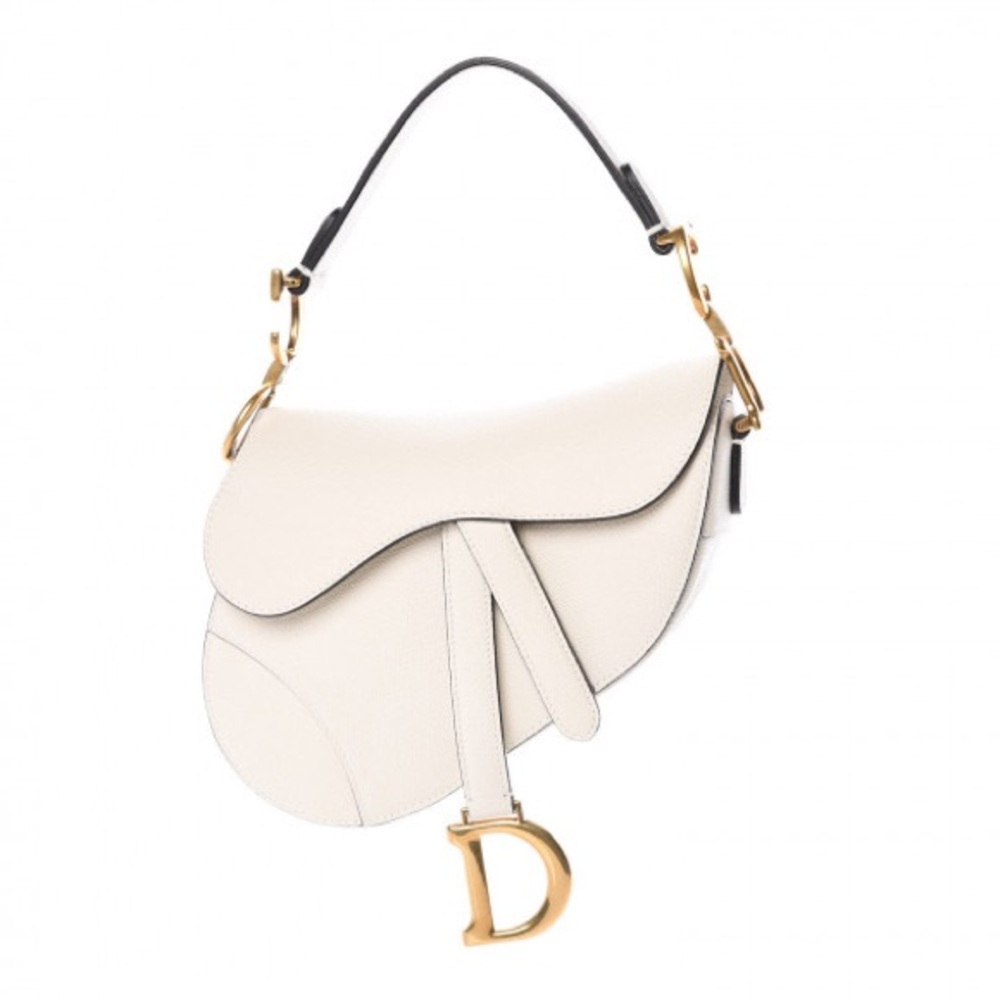Dior Saddle mini in grained calfskin white cream ecru